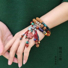 煙雨江南民族風手鏈飾品首飾復古原創多層天然金剛菩提木珠手串女 復古 霸氣 手鏈 手串 男女