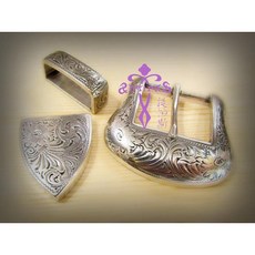 安提帕斯手工皮革 3813鍍銀雕花三件式皮帶頭 (銀色38mm)