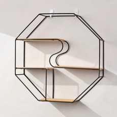 북유럽 벽걸이 장식장 선반 철제 수납 다용도 주방, 블랙 팔각