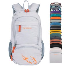 FENGDONG 35L 경량 접이식 방수 패커블 여행용 소형 하이킹 백팩 데이팩 남성 여성용 그레이 오렌지. 미니멀리스트 2994943