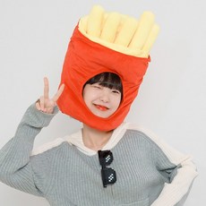 말랑마쥬 인생네컷 동물 캐릭터 모자 할로윈 파티 소품, 1개, 감자튀김