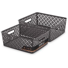 l 플라스틱 보관 바구니 라지 - 그레이 THE BLOSSOM COLLECTION 다용도 정리함 통 내장 손잡이 식료품 저장실 및 가정 정리 바구니 정리용 우븐 139936, 회색