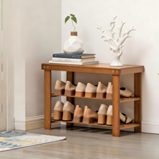쿠리브 대나무 현관 벤치 수납장 신발장 정리대, 2단, 월넛 60cm