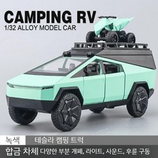 테스피카 캠핑카는 실제 합금 어린이 장난감 자동차 소년용 사운드라이트 캠핑카 그리고 풀백 카를 모방합니다, 1 32 테스 캠핑 픽업 (오토바이 포함) 녹색