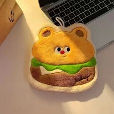 臺灣熱賣 韓版可愛卡通手巾 掛式擦手巾 卡通衛生間吸水加厚不掉毛巾 廚房清潔布 兒童抹佈 珊瑚絨毛巾手帕 吸水毛, 1個, [漢堡熊熊]