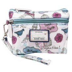 [ 989063 ] 비쥬 드 자 인쇄된 나일론 직사각형 손목 동전 지갑 작은 지퍼 파우치 메이크업 액세서리용 데일리 에센셜 컴팩트 체인지 스트랩 포함 여성용 멀티컬러