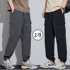 1+1 남자 작업복바지 스트레이트 와이드 레그 멀티 포켓 데일리 여름용 캐주얼 팬츠