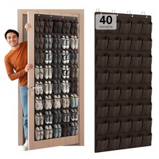 40개의 대형 메시 포켓 오버 더 도어 신발 오거나이저 도어용 걸이식 신발장 Hualleko 신발 정리함 행거 대용량 신발 보관 홀더 튼튼한 부직포 원단 - 20쌍 보관, 커피 색상