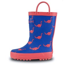 LON 온e CON 여아 및 남아용 아동용 레인 부츠 - 미끄럼 방지 밑창 쉽게 당길 수 있는 손잡이가 방수 천연 고무 유아 단색 패턴 글리터 디자인 08 Dino-mite