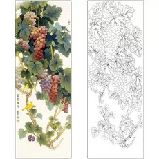 공필화 도안 포도와, 50x140cm, 실물 인쇄용 기본, 작은 색상 이미지 없음