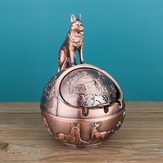 十二生肖個性菸灰缸，辦公室家用客廳擺件，防飛灰帶蓋防摔，金屬材質，附掛繩, 紅銅【狗】, 1個