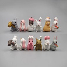 귀여운 미니 토끼 정원 장식 테라리움 피규어 12pcs, 혼합