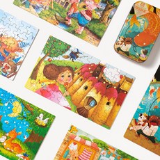 율아트 명작 동화 틴케이스 퍼즐 60pcs 14종 이솝우화 어린이 장난감 집콕 미술 놀이, 퍼즐 : 동물 물고기, 60피스, 1개, 혼합