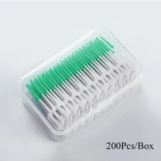 교정기용 치간 칫솔 실리콘 치간 칫솔모 구강 치과 도구용 200개입 실 포함, 02 green 200Pcs