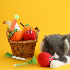 [고양이 구황작물 6종세트] 캣닢 마따따비 인형 장난감, 1세트, 오렌지/사과/감/당근/대파/샐러리6종