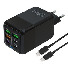 6in1 c타입 고속 충전기 150W 4USB+2PD3.0 + C TO C 1M 100w 케이블 세트, 1세트, 블랙