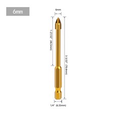 세라믹 타일 용 콘크리트 트위스트 드릴 비트 6mm 텅스텐 카바이드 범용 불멸의 크로스 육각, [21] 6mm, [02] 1Pc
