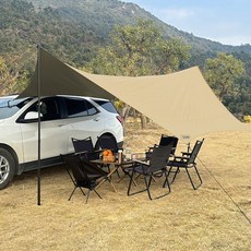 탑 랜더 대형 야외 캠핑 방수 헥사 타프 차량용 어닝 자외선 차단 립스탑, 카키, 타프 세트