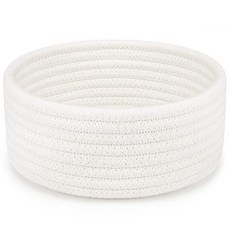 ABenkle 작은 우븐 바구니 빈 작고 얕은 보관 미니 면 로프 원형 장식 장난감 스파 양말 아기방 거실용 바구니 보관함 175705, 화이트