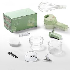 무선조리기 마늘다지기 다용도 전동거품기 핸드헬드 대용량 휘핑기 절채기 여섯 가지 기능 6in1 야채용 육용, 1개, 그린 * 1개