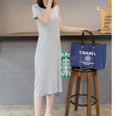 빅사이즈 단색 넉넉한 원피스 치수 무릎기장 반팔 캐주얼