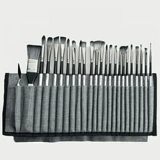 24가지 모양의 실버 그레이 브러쉬 세트 휴대가 간편한 천 가방 보관 수채화 및 유화 미술 용품에 적합, 1개