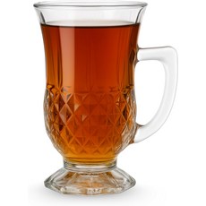 손잡이가 달린 Yersiz 발 터키식 티 글라스 6컵 세트 크리스탈 클리어 앤 라떼 슬림한 허리 디자인 두꺼운 밑창으로 음료가 식지 않도록 식기세척기 사용 안전 5.5온스, 6