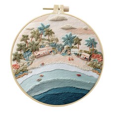 素子繡 刺繡DIY風景材料包, 奇異海洋非成品25cm布,m仿竹繡繃 粉剪刀 拆線器 梅花穿線器, 1個