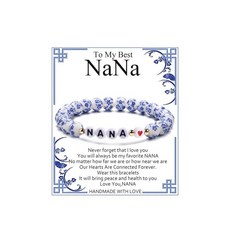 ECLATIS DATOA 엄마 딸을 위한 보헤미안 블루 앤 화이트 도자기 비즈 디자인 팔찌 시누아즈리 팔찌 어머니의 날 특별한 선물 빈티지 꽃무늬 조절 가능 보석 없음 3, NaNa