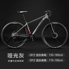 29吋鋁合金山地自行車，成人越野減震33變速油碟單車, 1個, 啞光灰【機械碟剎】27速 標準款,XC200-26寸【輕量內走線鋁架】