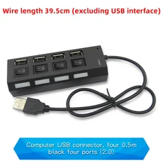 1개 고속 47포트 USB 허브 2.0 어댑터 확장기 멀티 스플리터 다중 LED 램프 스위치 포함 PC 노트북용, 02 Black 4-port (2.0)