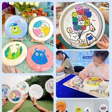 塗色飛盤塗鴉繪畫啟蒙 飛盤diy手繪空白飛盤批發幼兒園手工材料塗鴉戶外團建親子活動盤, 1個, 小學生Diy飛盤（20cm）組合,Diy黑飛盤+馬克筆