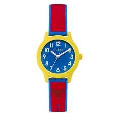 Guess Kid's Analog Watch - Red - Silicone Bracelet Blue Dial Yellow Case (Model: GK0002G8), Red/Blue/Yellow