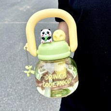 ALXIONG 熊貓胖胖水壺 800ml 雙飲吸管水杯 便攜兒童水壺, 1個, 雙飲綠色800ML