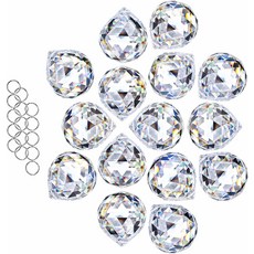 HDCrystalGIFTS 12개 클리어 크리스탈 볼 프리즘 선캐처 30mm 걸이 풍수 램프 드롭 샹들리에 펜던트 웨딩 홈 데코 파티용, Clear-15pcs