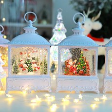 화이트 크리스마스 사각랜턴 오르골 트리 장식 매장 카페 선물 인테리어 소품 무드등, 산타와아기