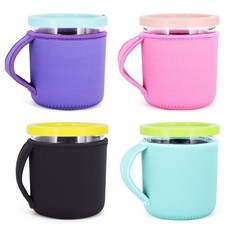 4팩 재사용 가능한 680.4g(24온스) 손잡이가 달린 아이스크림 슬리브 닌자 크리미 NC501용 네오프렌 단열 NC500 시리즈 디럭스 메이커 용기(플로럴 메도우), 24oz, 단색