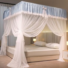 公主風蚊帳家用新款蕾絲花邊宮廷風加密加厚臥室落地支架紋帳, 雅典娜-藍灰（單蚊帳）無支架,1.2*2.0m床