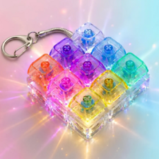 부럽다드 LED 키캡 키보드 키링 딸깍이 백팩 가방고리, 1개, 레인보우 9구