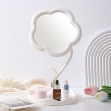 無品牌 創意化妝鏡 桌面收納梳妝鏡, 太陽花-珍珠白 1個裝