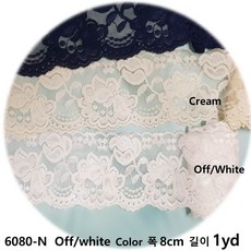 DKLACE-6080-N / 자가드 스판 레이스 폭 8cm 자수 원단 홈패션 리폼 부자재, 1개, Off/White