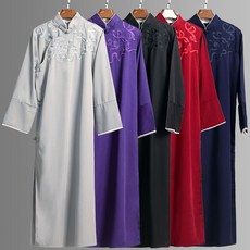 民國風長袍 長衫男 馬褂相聲服 大褂民國風長衫長袍 唐裝 複古中國風 刺繡五四青年演出服 臺灣熱賣