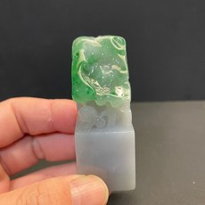 瀚玉珠寶 天然翡翠冰種綠荷葉如意印章，精雕玉石方章，種好色嬌，翡翠印章專賣, 1個