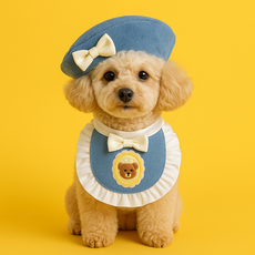 강아지 고양이 데님 베레모 스카프 세트, 1세트, 화이트 세트