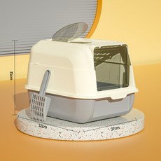 雙門大空間方舟貓砂盆 掀蓋式貓廁所 超大貓便盆, 灰色, 1個