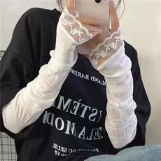 [1+1] 메르올린 여성 레이스 쿨 토시 운전 패션 팔토시, 화이트+그레이, 2세트