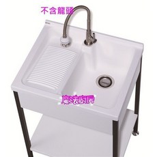 愛琴海廚房 台灣製60CM ST-360人造石洗衣台 黑色不鏽鋼烤漆腳架 固定式洗衣板 陽洗台 洗手台, 1個, 不鏽鋼烤漆黑腳架+白色固定式洗衣板水槽