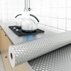 DKcl 주방 알루미늄 시트지 현관 타일 싱크대 화장실 욕실 바닥 가스레인지 은박 주방벽지 주방인테리어, 1개