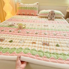 얇은토퍼 미끄럼 방지 겨울 가을 시트 싱글, 1cm, 베어 앤 래빗 가든