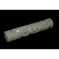 博古珍藏 天然和闐黃玉籽料 浮雕螭龍玉管 - 溫潤玉石，早期收藏超值回饋, 1個